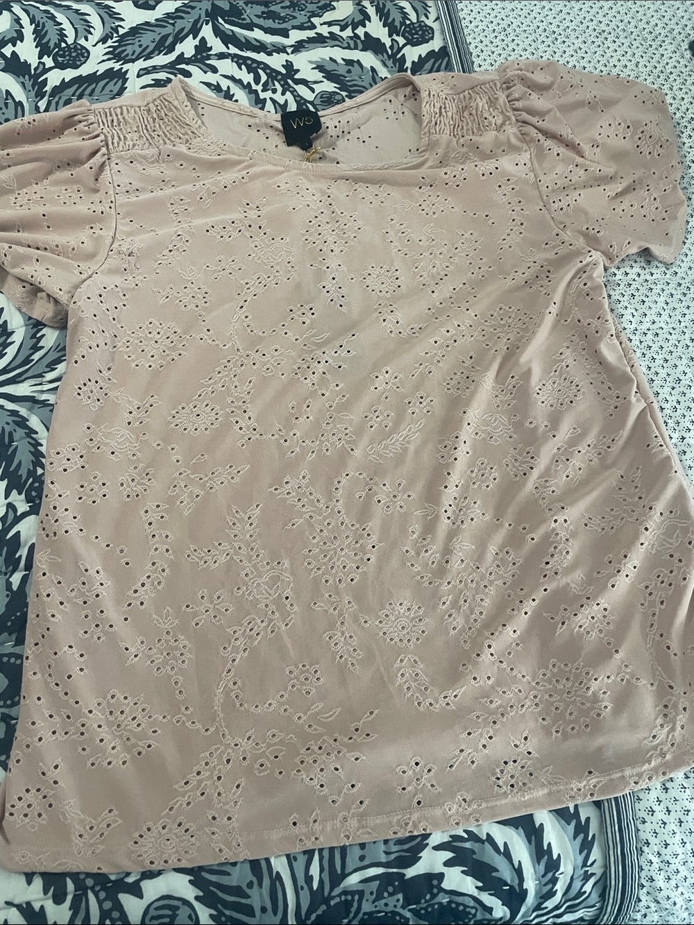 W by Worth Blush Eyelet Puff Sleeve Blouse